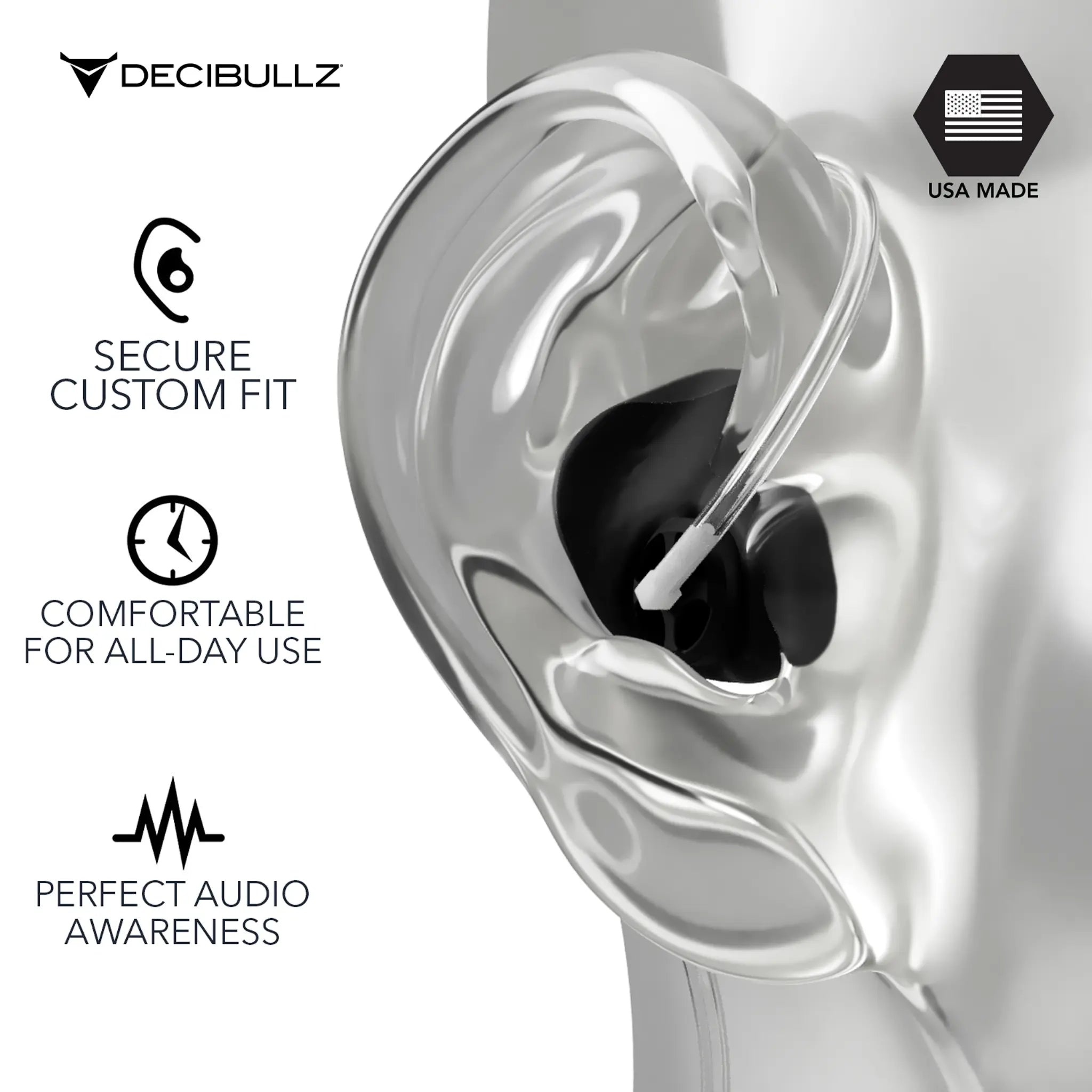 Custom Moldable Surveillance Radio Headset Earpieces with Awareness