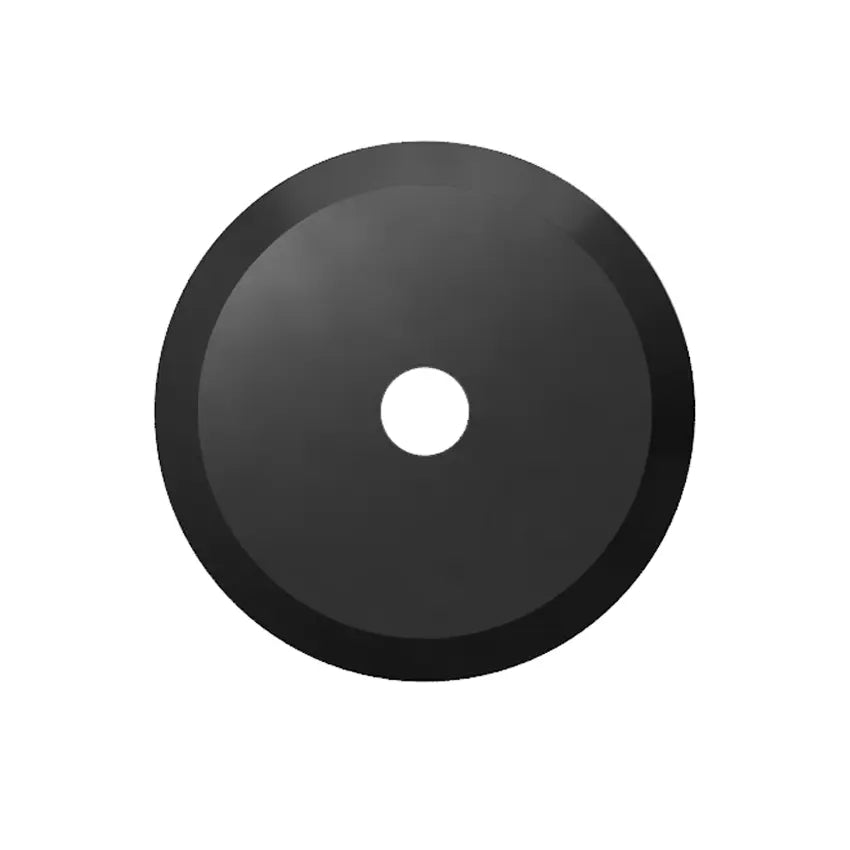 A black metal disc with a central hole, resembling a circular blade or cutting tool, is shown against a plain white background, likely serving as Decibullz REPLACEMENT Single +Isolation Radio Adapter Back Plug.