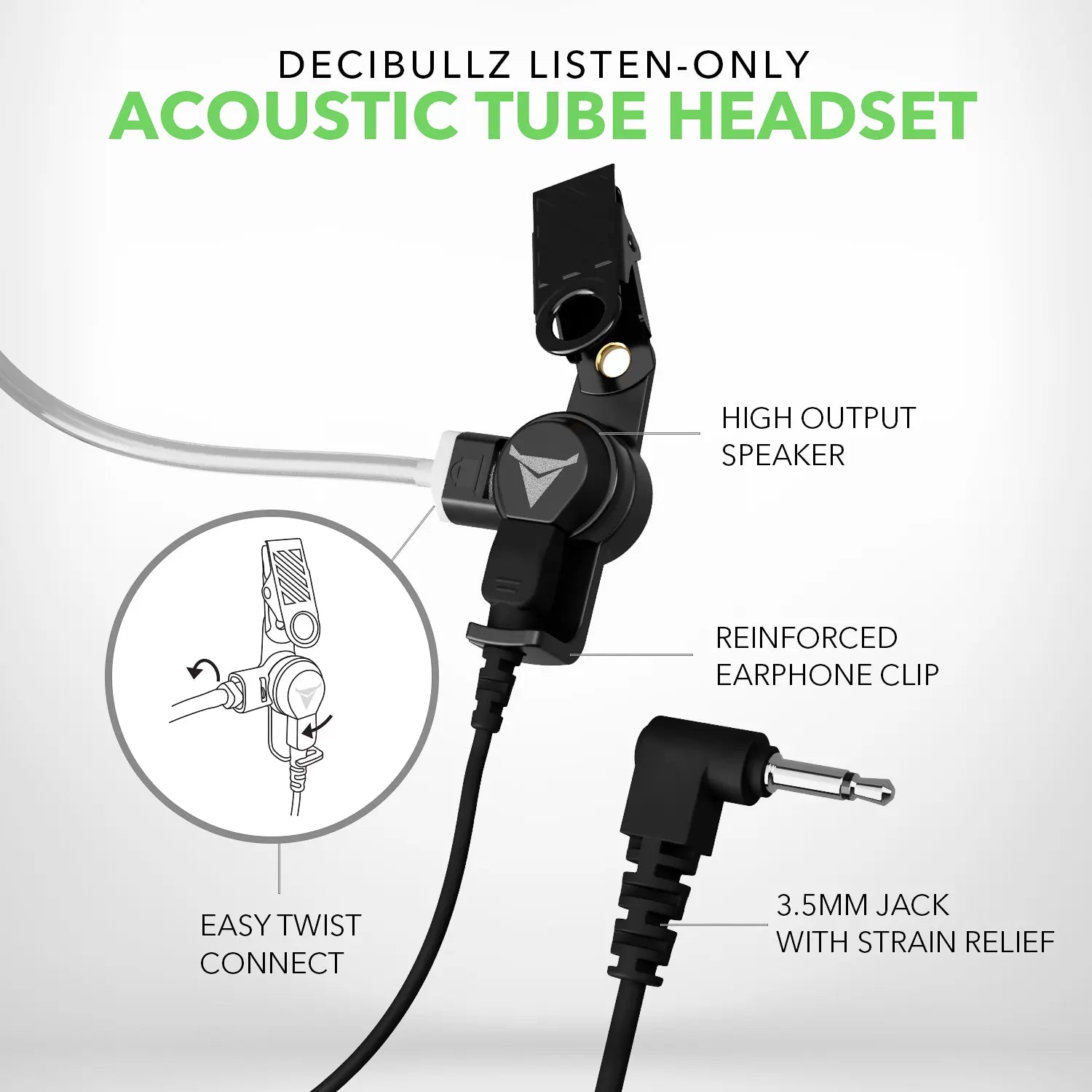 +Awareness Custom Molded Listen-Only Surveillance Acoustic Tube Headset