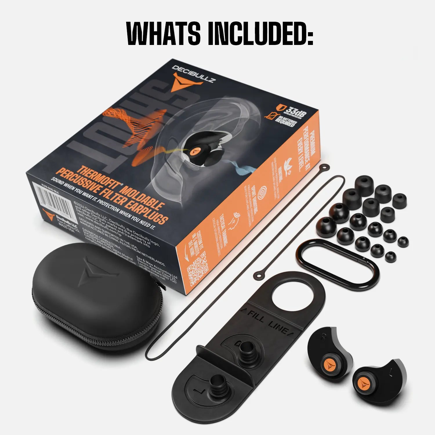 Decibullz Percussive Shooting Filter Earplugs included accessories