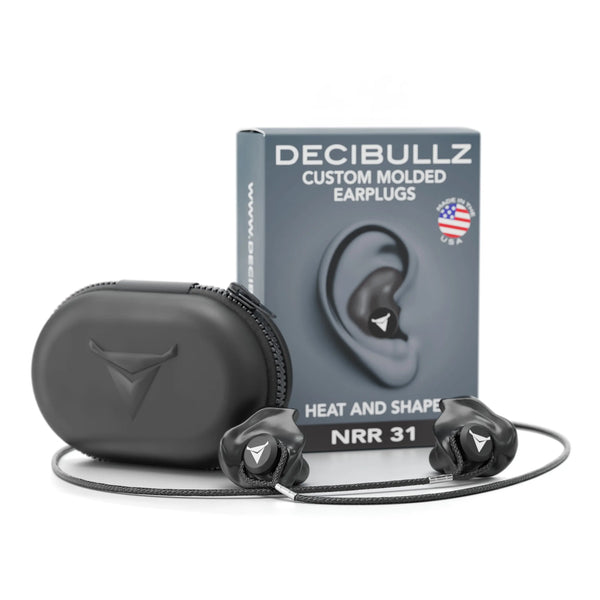 Decibullz | Custom Molded Earplugs Black, Comfortable Hearing Protection, 31dB Cushioning | Sleep, Concert, Work, Sports | 3 Sizes of Earbuds, Storage Pouch | Made in USA