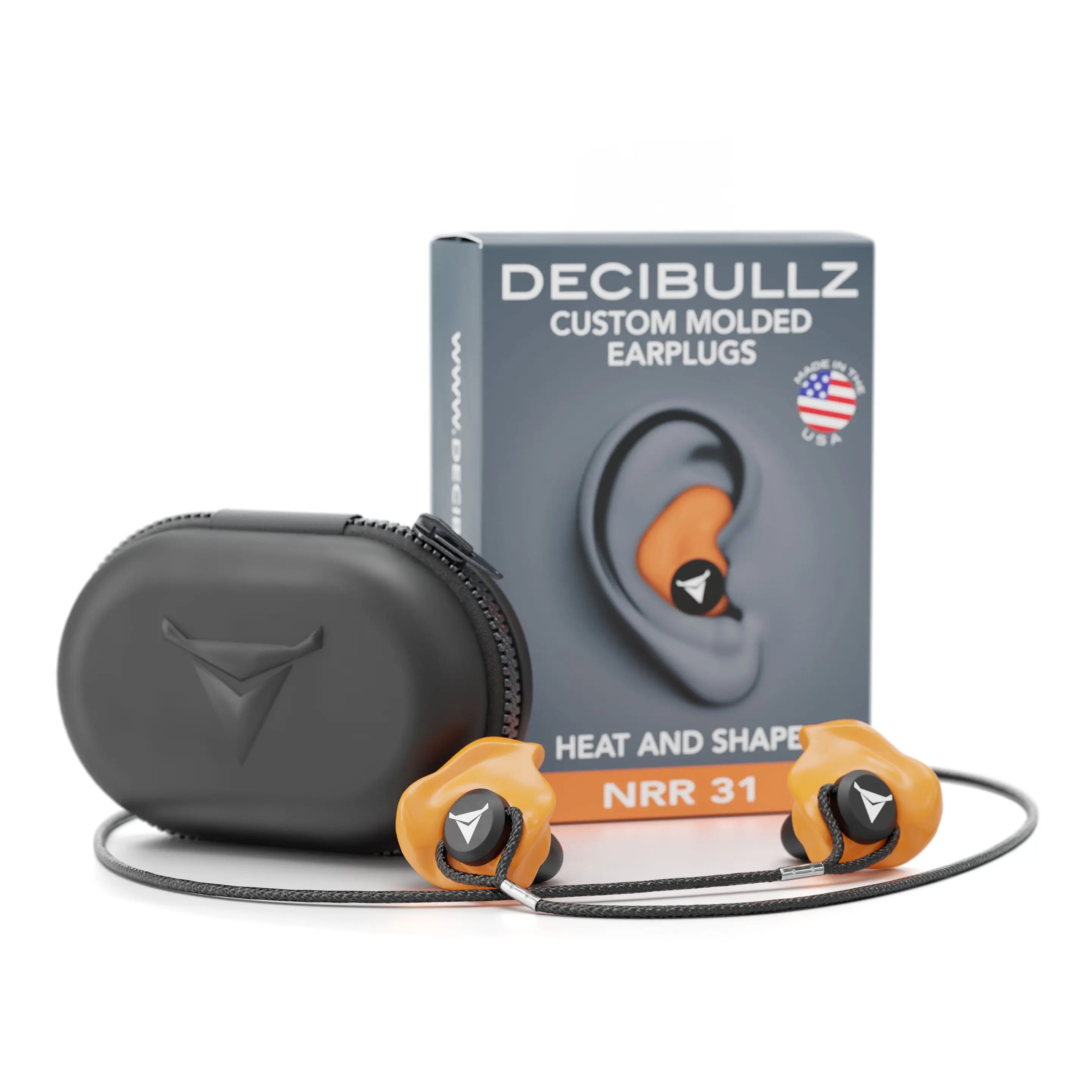 Decibullz - Custom Molded Earplugs, 31dB Highest NRR, Comfortable Hearing  Protection for Shooting, Travel, Swimming, Work and Concerts (Orange)